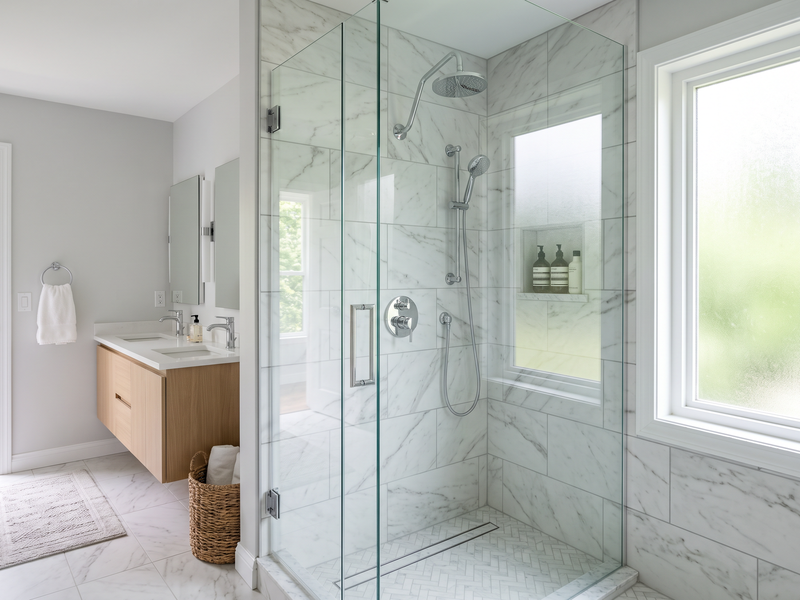 Newly renovated bathroom shower with tile installed by Bay Area Custom Floors